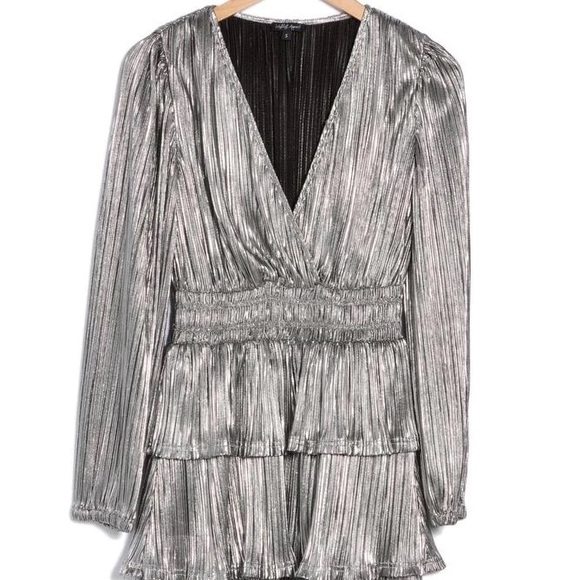 Wishful Apparel Dresses & Skirts - Wishlist Apparel Silver Metallic Fit and Flare Ruffled Dress Med NWOT